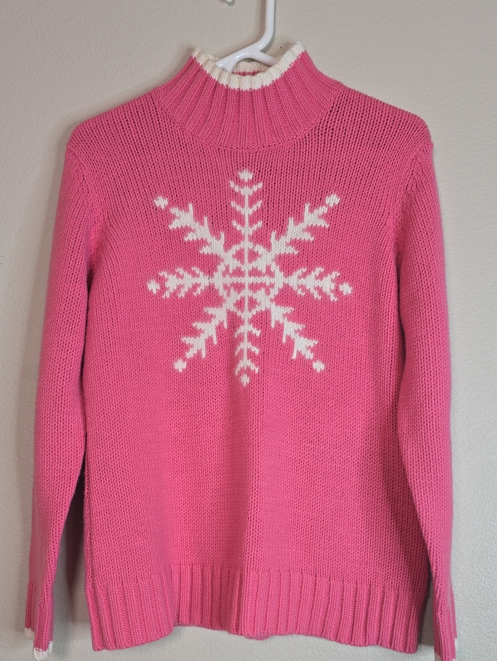 Northern Isles Pink Snowflake Knit Turtleneck Sweater Size Large